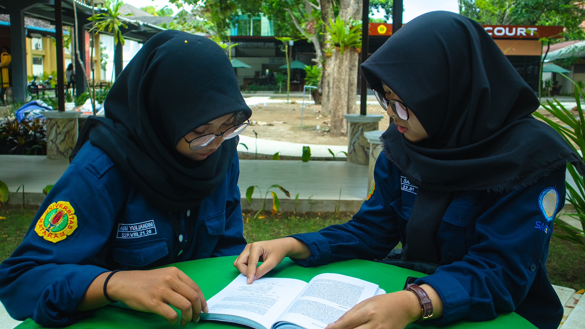 Students studying in garden
